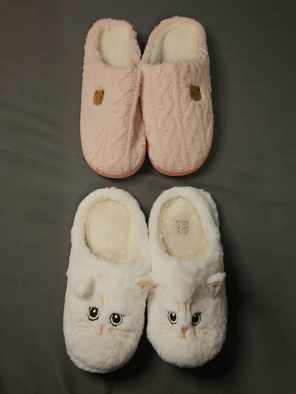 2 Pk Plush Slippers - Pink and White Cozy Indoor Slippers
